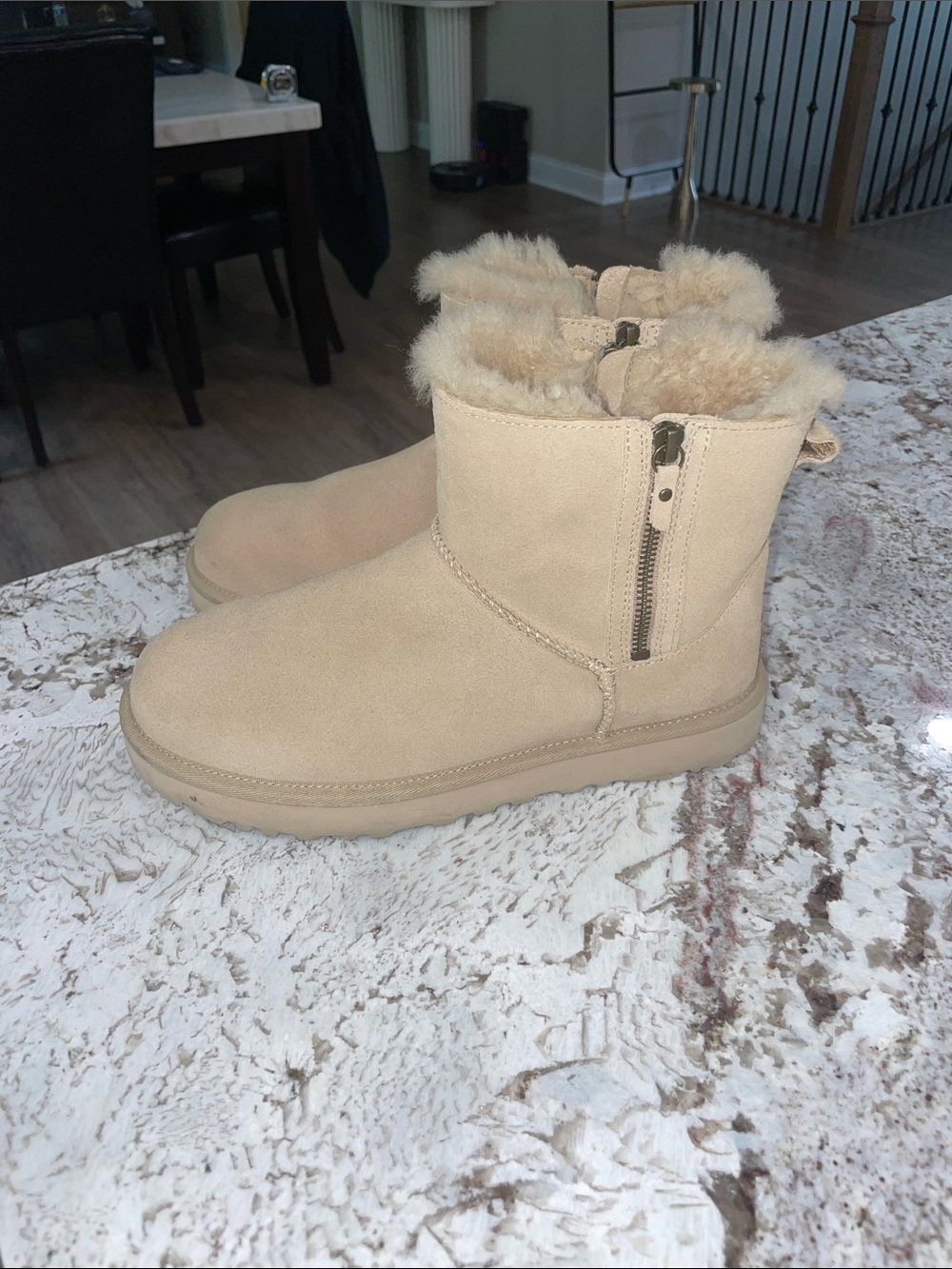 UGG Short Shearling Zipper Boots - Cream